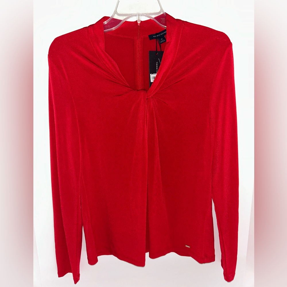 NWT Tommy Hilfiger red long-sleeve faux tie blouse womens size Medium